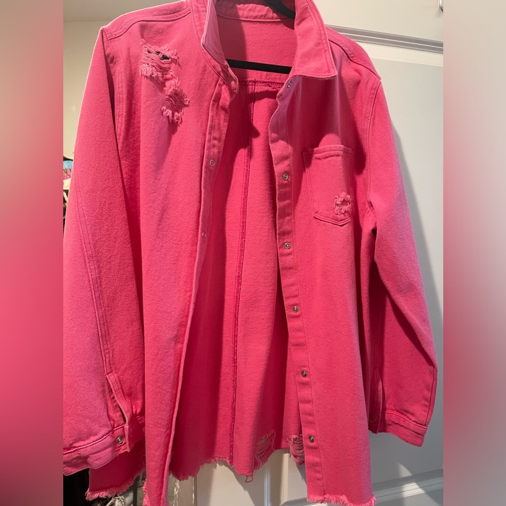 Hot pink Denim shacket